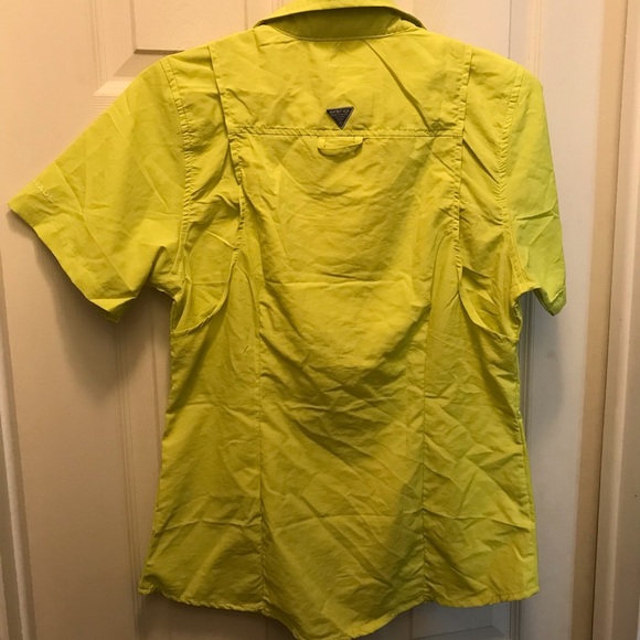 3/20$ Columbia PFG bonehead ladies med green yellow short sleeve - Picture 3 of 3